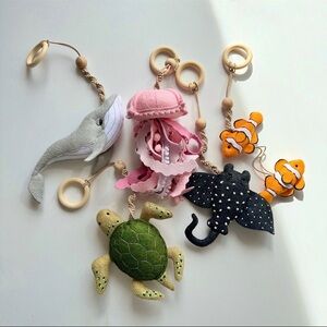 Baby Gym Hanging Sensory Toys, Handmade Felt and Natural Wood, Undersea Animals